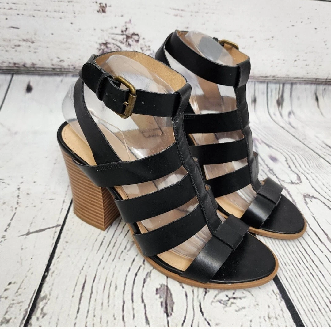 American Eagle Black Strappy Heeled Sandal Size 9 eBay