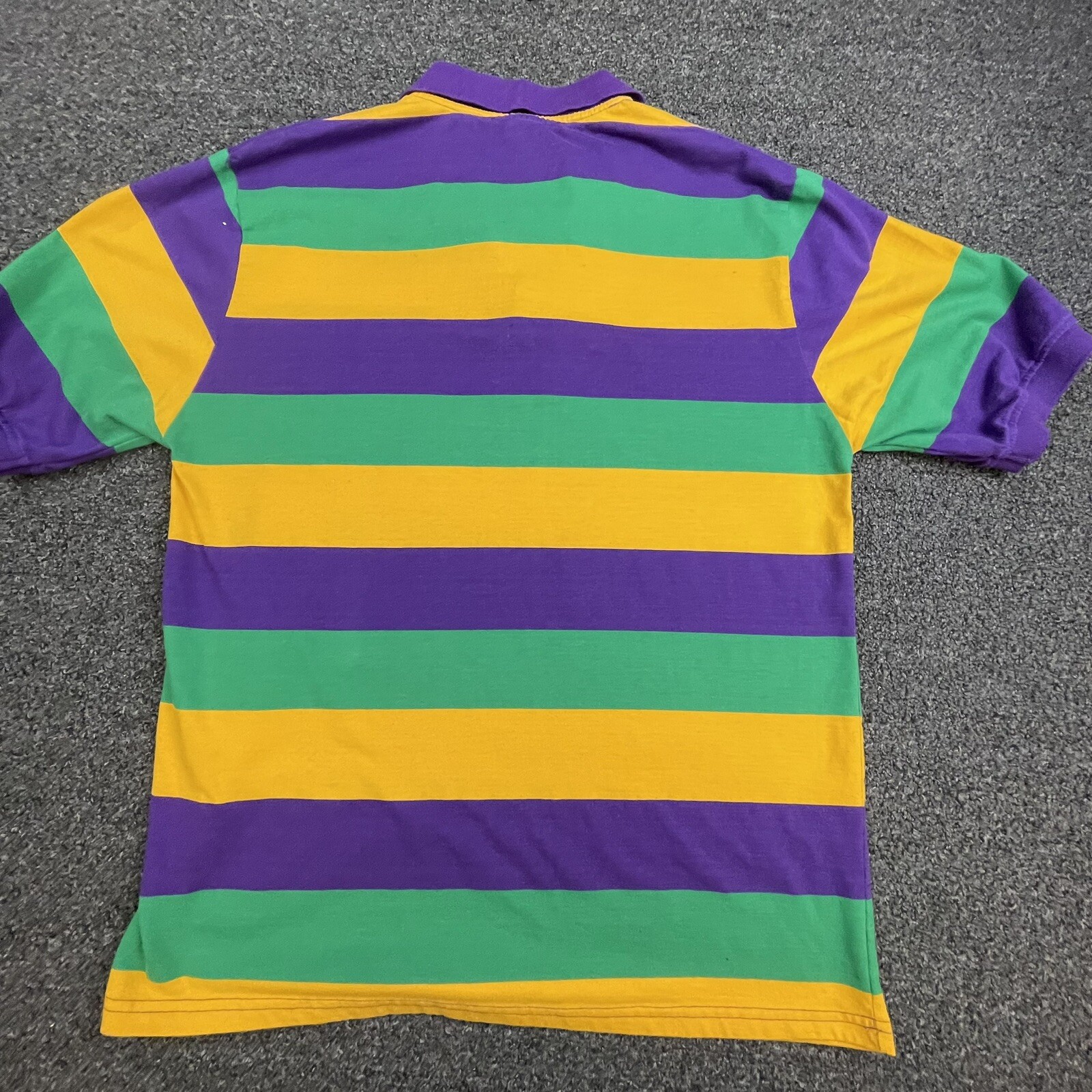 MARDI GRAS Polo Green Yellow Purple Mens L XLStripe KBW Pocket READ