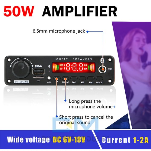 50W Amplifier Bluetooth MP3 Player Decoder Board DC6-18V FM Radio TF Car kit - Picture 4 of 13