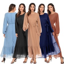 Dubai Muslim Women Long Sleeve Maxi Dress Abaya Kaftan Robe Cocktail Party Gow