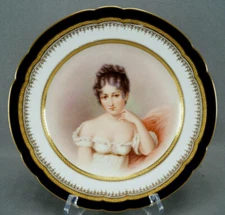 Hutschenreuther Hand Painted Signed Cobalt & Gold Madame Recamier Portrait Plate