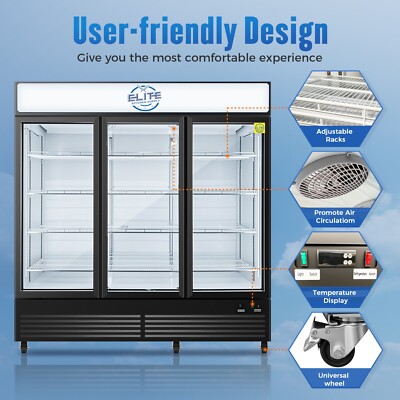 3 Glass Door Merchandiser 48 Cu. Refrigerator 74'' W Swing Door Cooler NSF