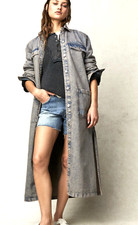 Free People Denim Duster Coat Size Medium Denim Rinse Anna Lou Rrp £158  (045)