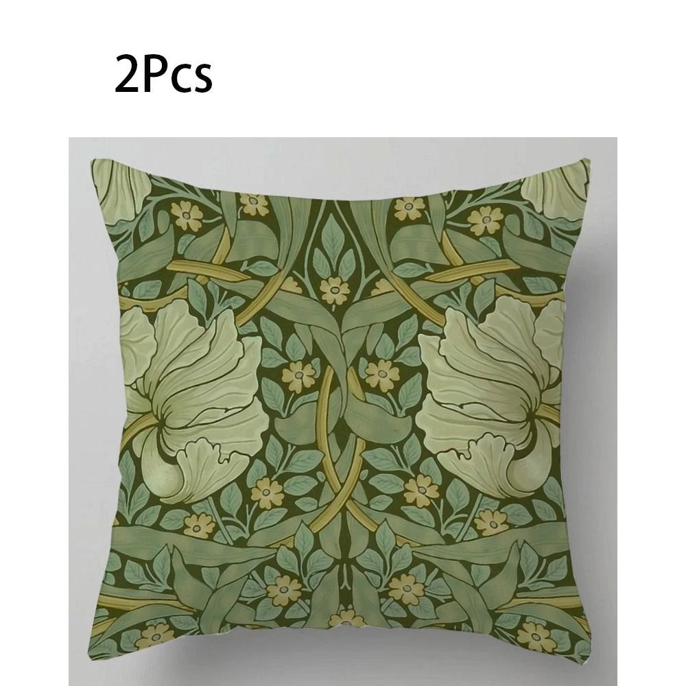 2 Pcs Green Floral Pillow Covers Square Velvet Throw Pillow Living