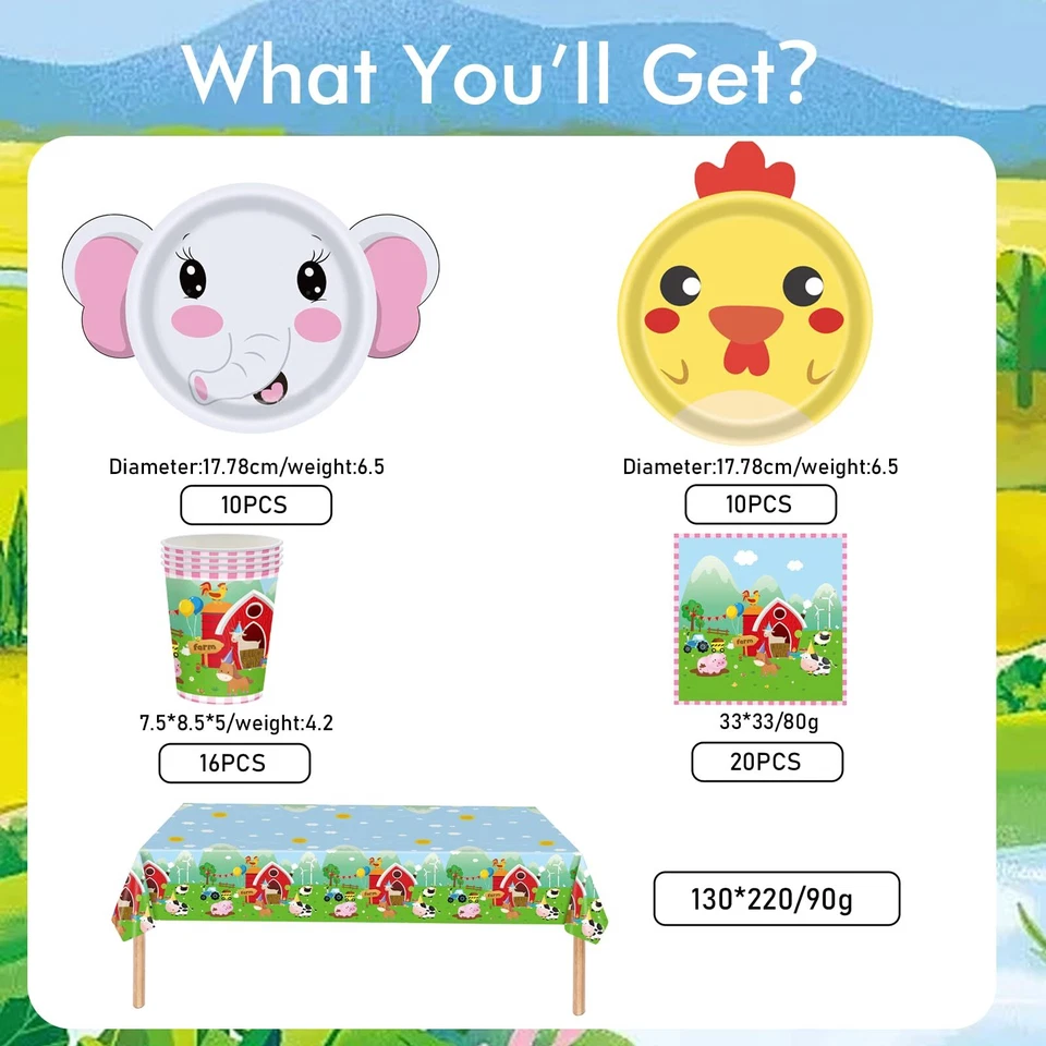 57 teilige Bauernhof Party Geschirr party geschirrset bauernhof Cartoon Party... - Bild 2 von 4