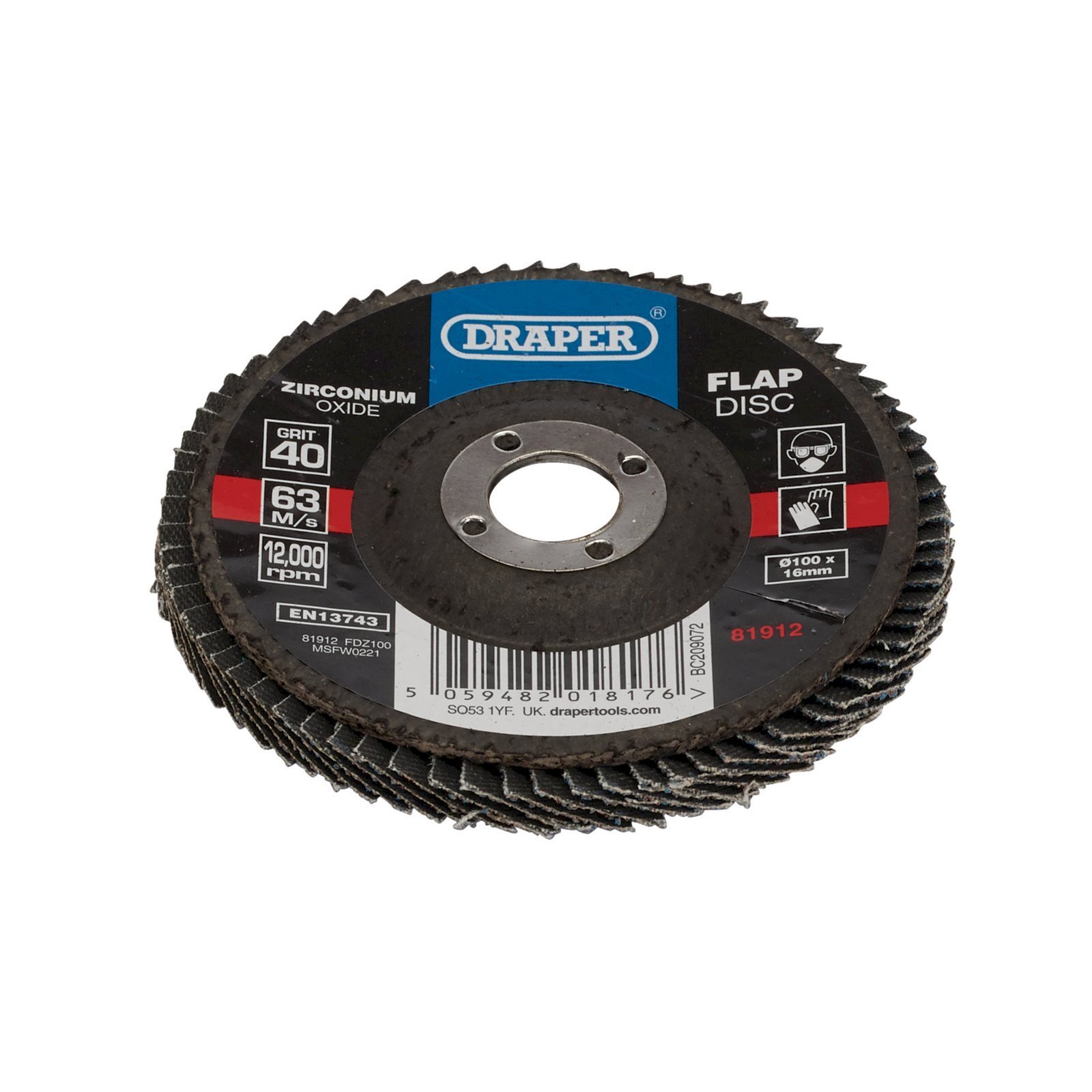 Draper 81912 Zirconium Ossido Disco Lamellare, 100 x 16mm, 40 Sabbia
