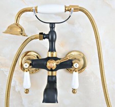 Black Gold Brass Clawfoot Bath Tub Faucet with Handshower - Wall Mount fna421