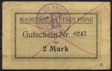 [14205] - NOTGELD PINNE (dziś: Pniewy), miasto, 2 Mk, o. D. (1914). Dießner 289.