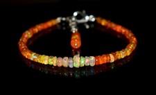 Natural Ethiopian Wello Fire Opal Gemstone Fire Beads 7.5"Bracelet F01457