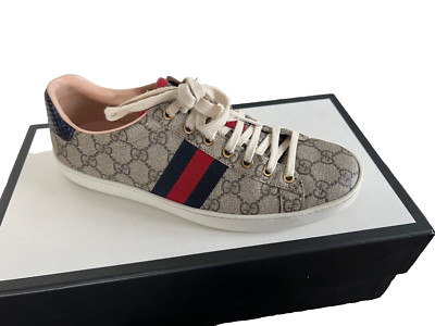 Gucci ACE GG Supreme Beige Womens Sneakers Shoes Sneakers 499410 Size 39 1/2