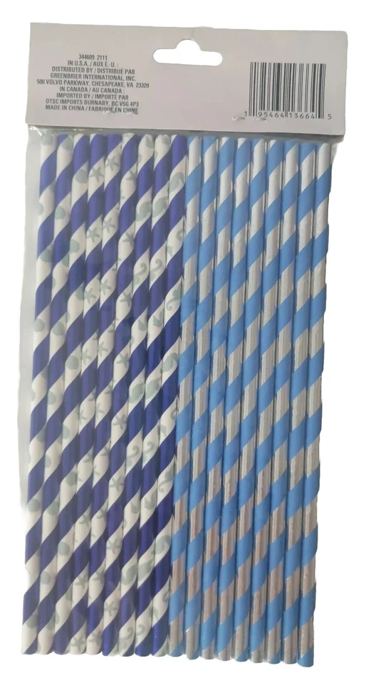 Pajitas de Papel Decorativas Artesanía Fiesta Suministros Náutico Azul 18 Piezas Paquete de 2 Foto 3 de 3