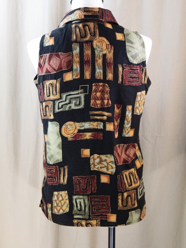 Caribou New York Medium Black Multi Button Front Sleeveless Top - Picture 5 of 6