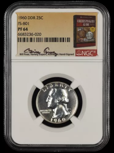 1960 Washington Quarter FS-801 DDR NGC PF64 Bill Fivaz Signature Label