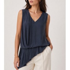 Ulla Johnson Womens Gray V-Neck Draped Asymmetrical Sleeveless Blouse Size 6