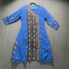 Indian Embroidered Beaded Sequined Blue Dress Medium MIDI Kaftan 3/4 Sleeve