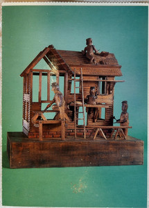 Postcard: Movable construction crew of unknown maker. Pre-1900 of wood and metal