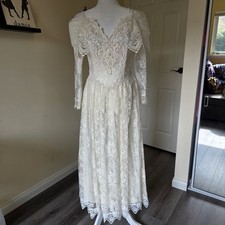 VTG Jessica McClintock Wedding Dress Ivory Size 6 Off Shoulder Full Lace EUC