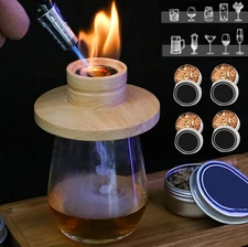 1pc Wooden Cocktail Smoker Kit with 4 Wood Chip Boxes for Whiskey & Drinks - NEW