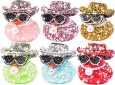 6PCS Diamond Rubber Duck Car Ornaments Car Dashboard Decorations