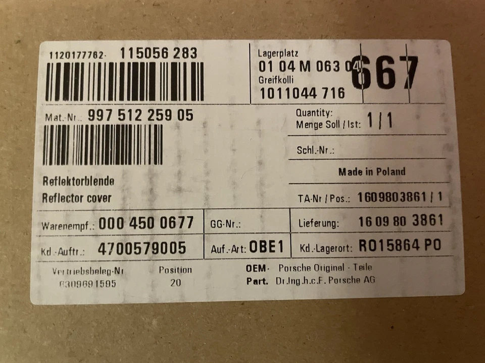 Panel reflector trasero Porsche OEM 99751225905 para 911 2009-2012 AWD - ¡LEER LEER!! Foto 2 de 4