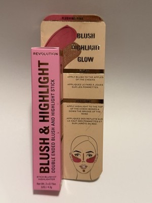 Revolution Blush & Highlight Double Ended Stick Duo Glow Flushing Pink 2x0.15oz