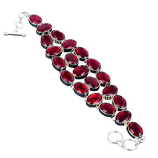 Red Garnet Gemstone Handmade 925 Sterling Silver Jewelry Chain Bracelet ADJ