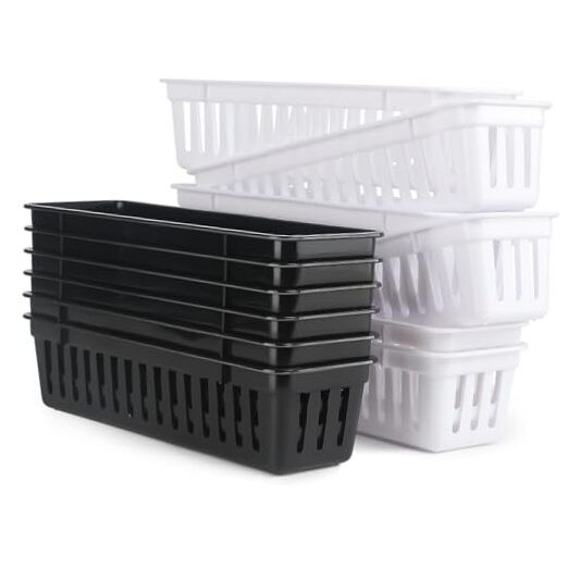 Stackable Drawer Storage Baskets and Trays 12PCS White Black Organizers-image