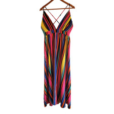 Shein Dress Size L Multi NWOT Striped Backless Cami Flowy Maxi Dress