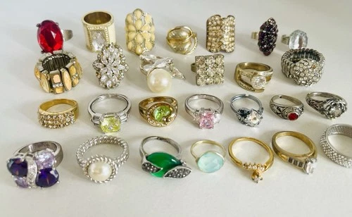Vintage Bulk Lot Of Cocktail Gemstone Rings Costume Fashion Jewellery
