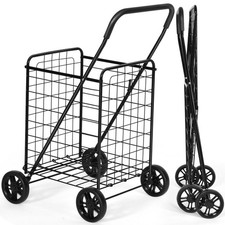 Grocery Laundry Travel Folding Shopping Cart Utility Trolley Portable Black