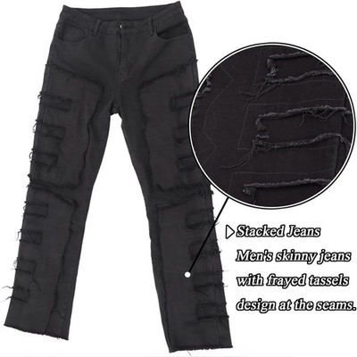 (A10) NWOT Men's Unbranded Black Frayed Street Denim Jeans M 32 x 30