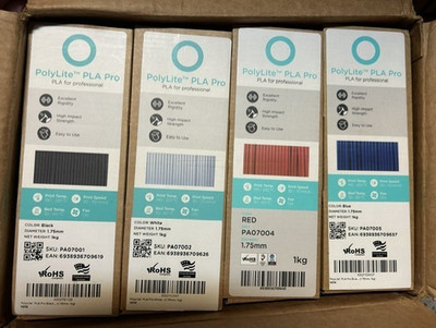 Polymaker PLA Pro 3D Printer Filament Black Blue Red White 4 Pk 1.75mm SEALED