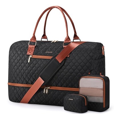 LOVEVOOK Travel Duffle Bag for Women, Weekender Overnight Large, Black-Brown