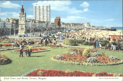 Vintage John Hinde Margate Uhrturm Marine Terrasse Postkarte 3TH6