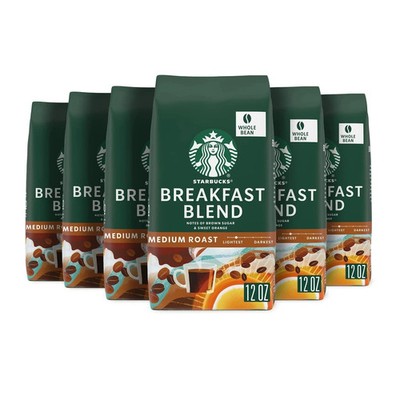 Starbucks Breakfast Whole Bean Coffee - 12oz Bags - Pack of 6 Bags
