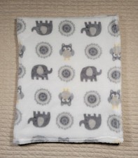 Blankets  Beyond White Gray Elephant Owl Baby Blanket Circles Bird Security