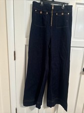New No Tag ALICE MCCALL Deep Sea Indigo Blue Wide Leg Denim Pants US Size 10