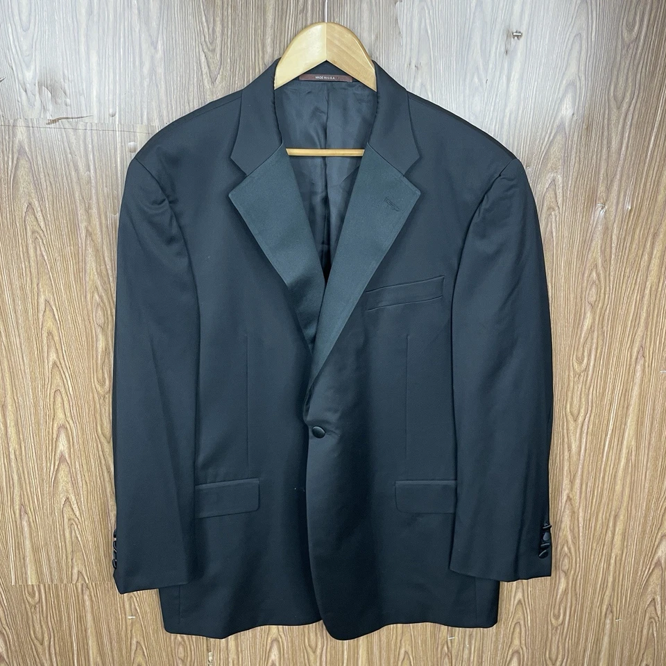 Jaqueta smoking masculina Hickey Freeman 48R preta sólida 100% lã feita nos EUA - Imagem 2 de 4