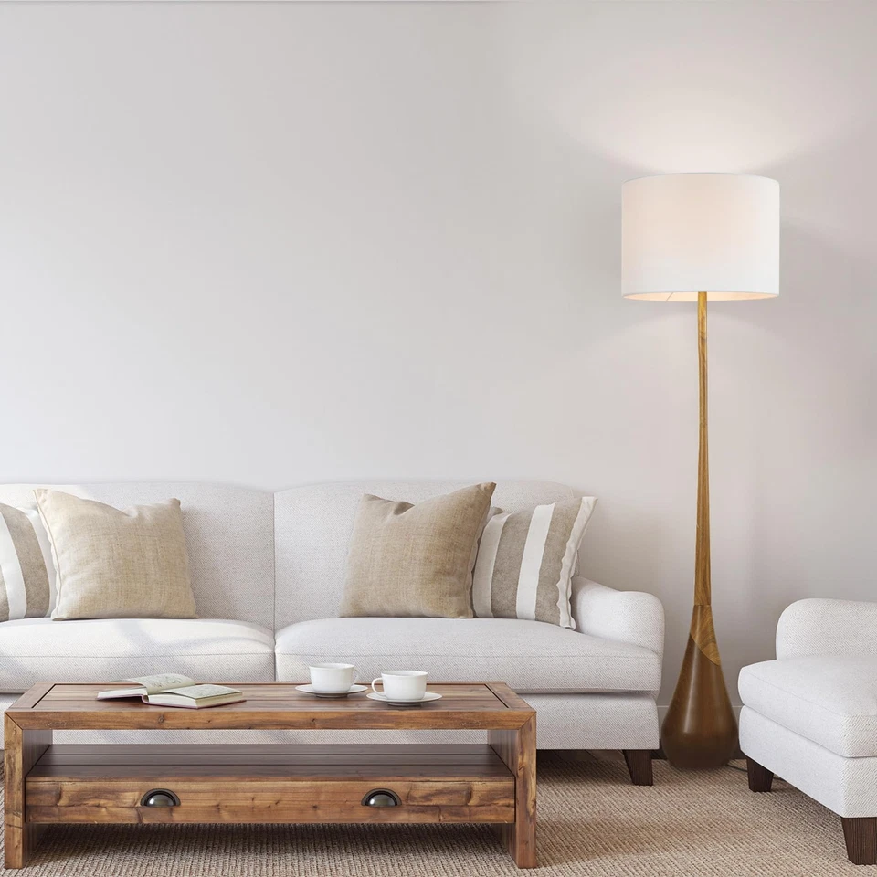 Electric Novogratz x Harrington 65" Floor Lamp, 2-Tone Faux Wood Base, White ... - Image 2 of 4