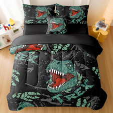 DORCAS Full Size Comforter Sets for Boys Girls,6 Piece Bed in A Bag Dinosaur Bed