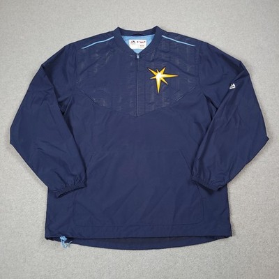 Tampa Bay Rays Jacket Men Medium Blue Majestic Cool Base Batting Practice Cage