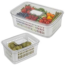1.6/3.6L Fridge Organiser Container Basket Food Fruit Storage Box w/ Lid Clear