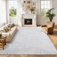 ROYHOME Grey 10x13 Modern Striped Area Rug