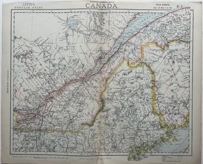 1883 Quebec, Kanada Original antike Farbkarte von Letts
