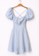 Jack Wills Blue Gingham Tie Back Dress Size 8 XS Cottagecore Milkmaid Summer