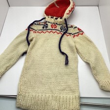 Kids Vintage Nordic Hooded Sweater Fair Isle Knitwear Red Blue Pattern