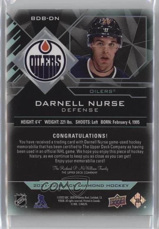 2021-22 Upper Deck Black Diamond Premium Relics /50 Darnell Nurse #BDB-DN - Image 2 of 2