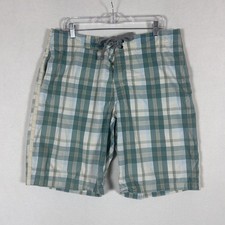 Old Navy Mens Plaid Swim Trunks Size Large Green Mesh Lined Pockets Pool Water