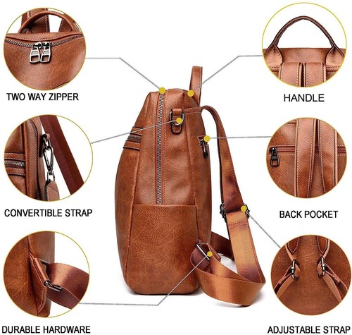 25 L Laptop Backpack Women Fashion Genuine Leather Convertible shoulder bag - Picture 3 of 5
