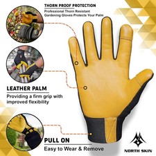 NORTH SKIN Heavy Duty Thorn Proof Leather Work/Garden Gloves. S - see chart.